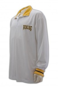 W052 訂造長袖POLO恤  長袖POLO恤設計  訂購團體運動衫  運動衫供應商HK    白色  撞色黃色領、袖口